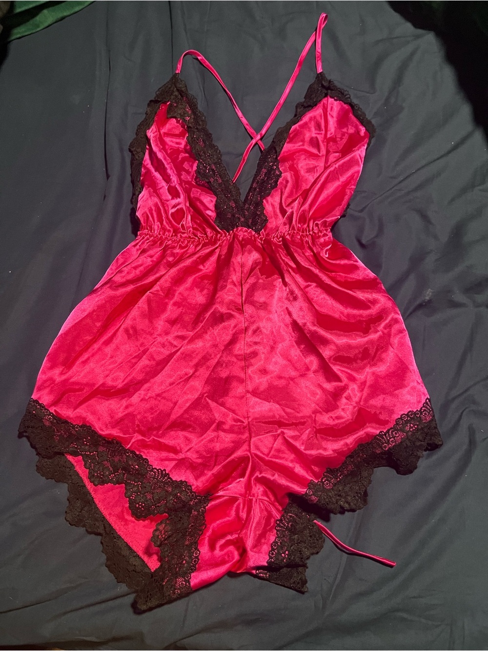 Silky Pink Lace-Trim Romper Lingerie